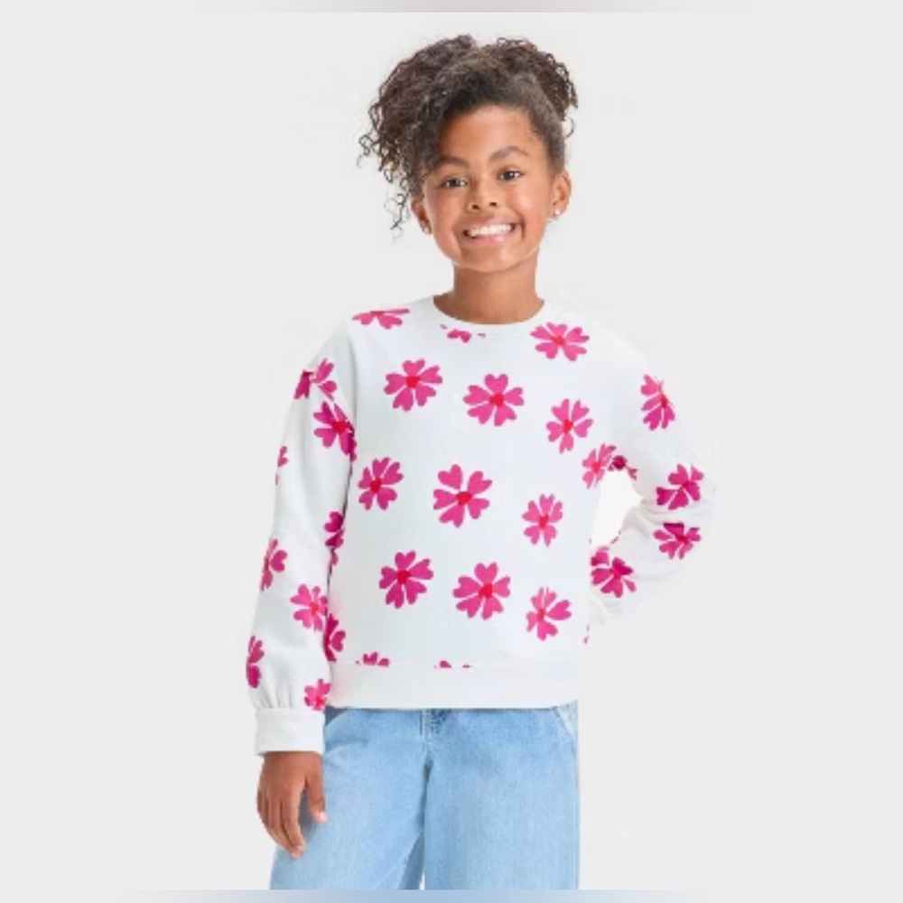 Cat & Jack Floral Sweatshirt - Pink and White